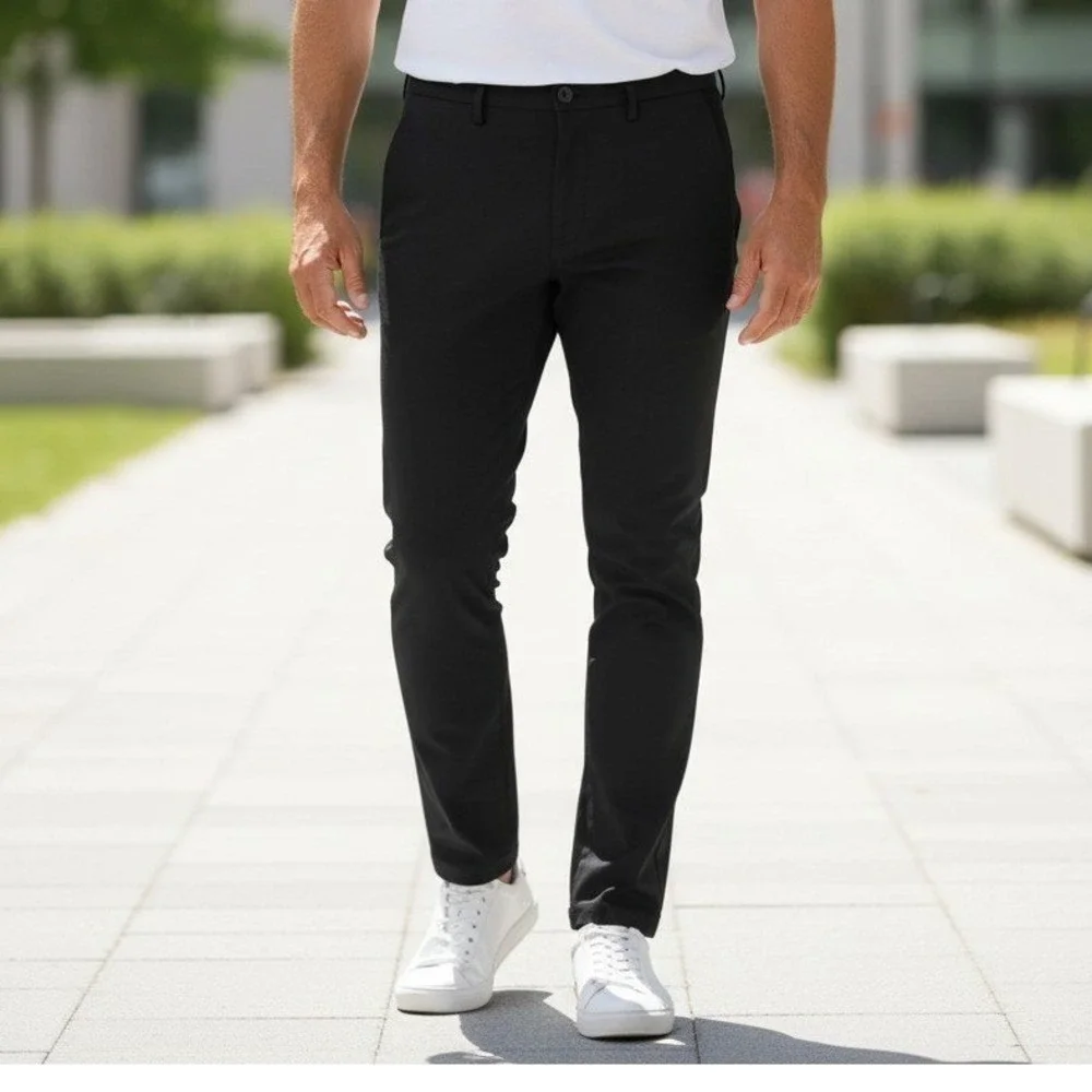 Banana Republic Mens Flat Front Pants Black Zip Pockets 38x29